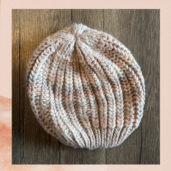 Gray & Light Pink Chunky Knit Beanie - Picture 1 of 2